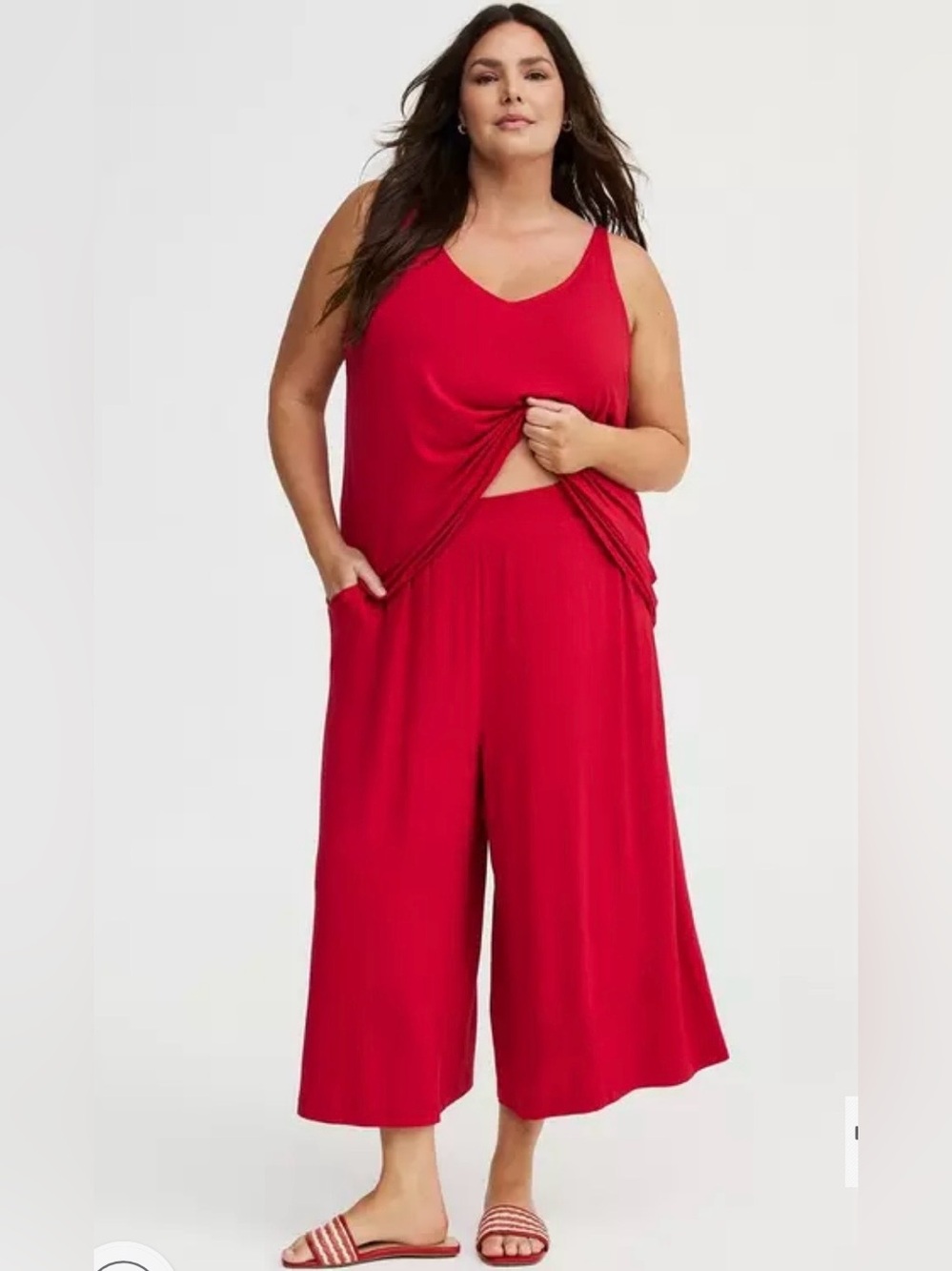 Torrid 1 Pull-On Wide Leg Super Soft Crop Pants Coral Pink Smocked Waist Pockets